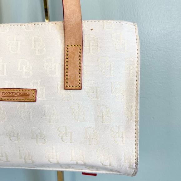 Vintage Dooney & Bourke Shoulder Tote Bag Cream Canvas Signature Logo Shopper - Picture 5 of 13